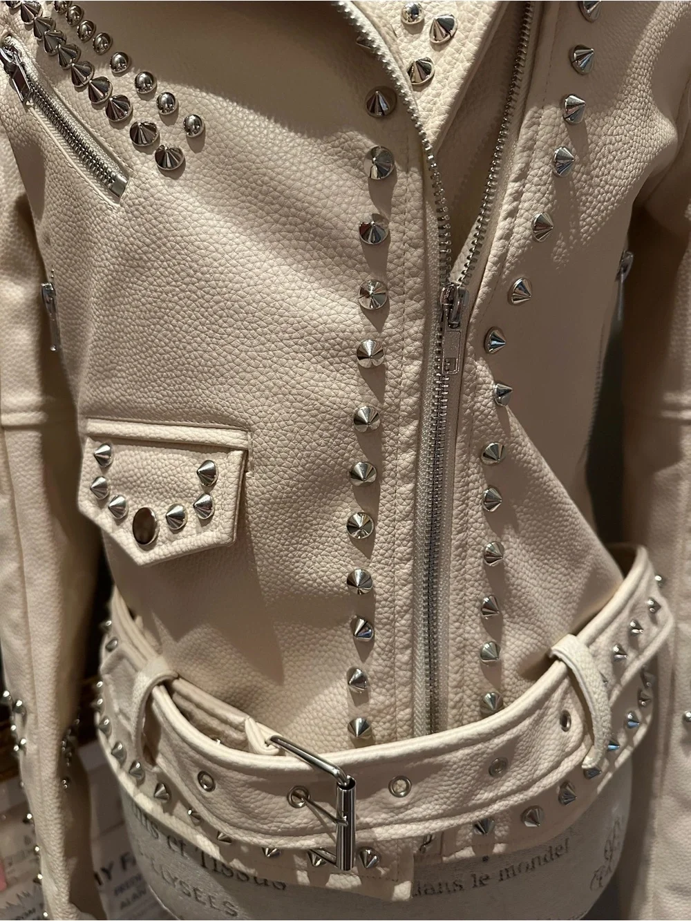 Azalea Wang Studded Cream Leather Moto Jacket — NWOT - Picture 4 of 14